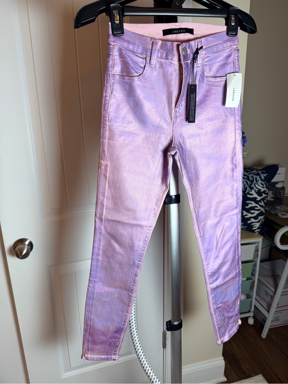 J Brand Alana Iridescent Lavender-Pink Skinny Jeans